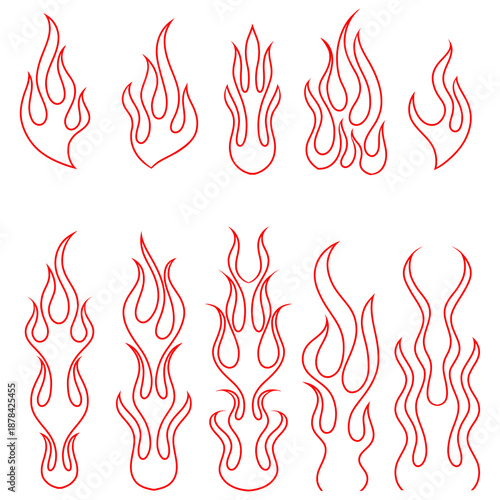 10 vector set line art manual drawing fire pinstripe graphics design isolated in white background. editable vector set. easy to use