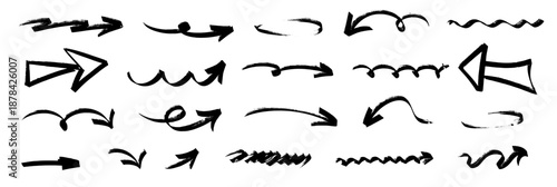 Handcrafted arrow and underline symbols built with marker strokes and neat pen lines. Each arrow blends marker softness, pen structure, and subtle highlight layers.