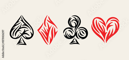 Stylized illustration of playing card suits.