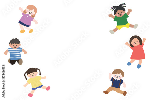 国際色豊かな子供たちが円をなすフレーム