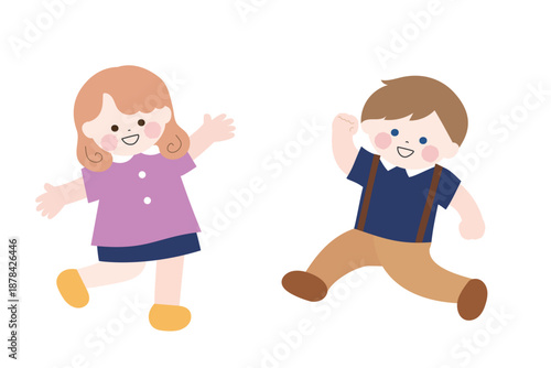 西洋人の男女のこどものイラスト　かわいいフラットイラスト