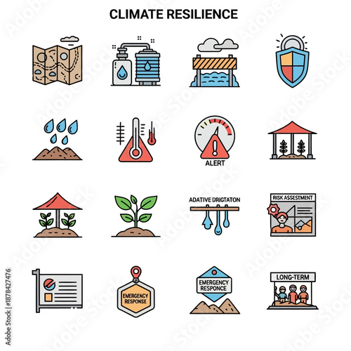 Climate Resilience Icons Set for Environmental Awareness.