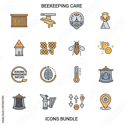 Collection of Beekeeping Icons and Symbols.