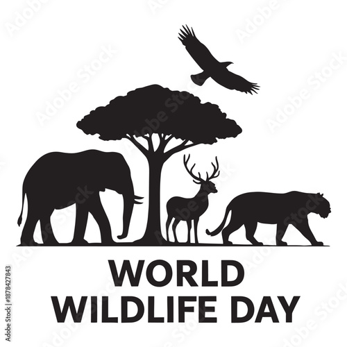 World Wildlife Day silhouettes of animals in natural habitat