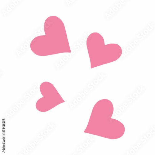 Pink heart shapes scattered illustration isolated on white background for love concept