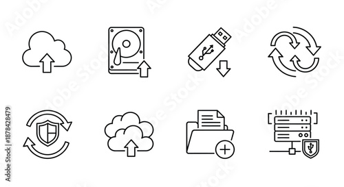 Cloud storage and data management icons