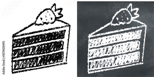 Chalk handdrawn slice cake vector for cafe boards. Ideal for dessert portions, cheesecake drawings, pastry menus, and sweet food art.