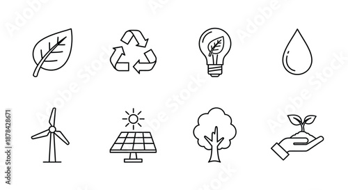 Sustainable energy and environmental conservation icons