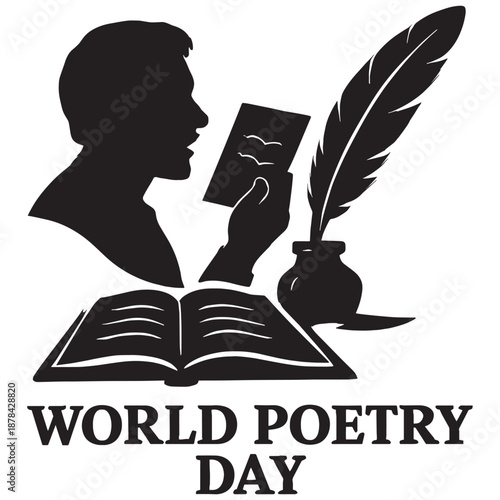World Poetry Day celebration with poet silhouette and quill