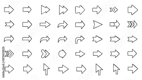 Collection of various flat design directional arrows isolated on transparent background