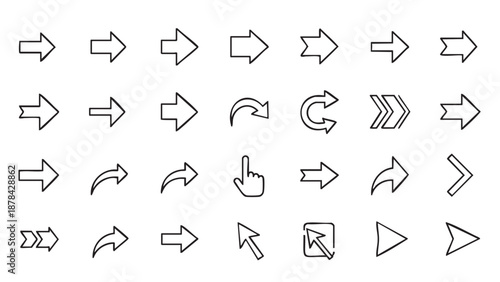 Collection of various hand drawn navigation and interaction icons isolated