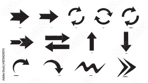 Set of various direction and movement arrow icons isolated