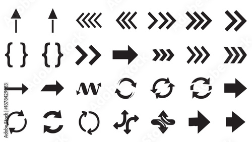 Set of various directional arrows and circular motion symbols isolated