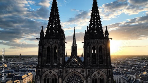 Panoramic View of the Reims Cathedral at Sunset showcasing architectural magnificence