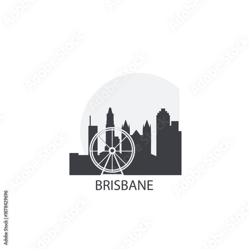 Brisbane logo, clip art with cityscape, skyline, panorama, skyscrapers. Vector flat isolated illustration. Australia city image with landmarks and buildings