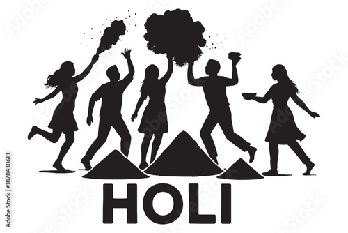 Vibrant Holi celebration with friends throwing colorful powder