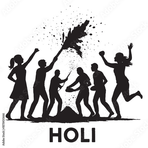 Vibrant people celebrating Holi festival with colorful paint