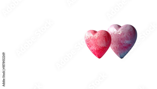 Two Watercolor Hearts Pink Purple Valentine.