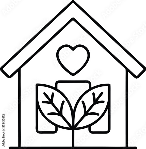 Eco friendly house with heart and plant icon  sustainable living symbol