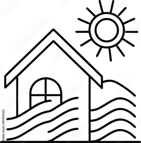 house in flood waters under sunny weather conditions