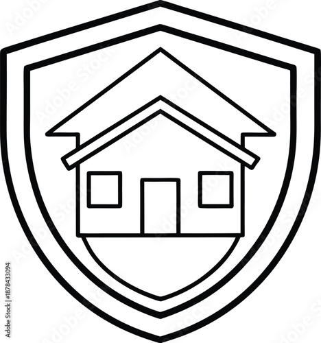 house icon inside shield symbol  home protection concept
