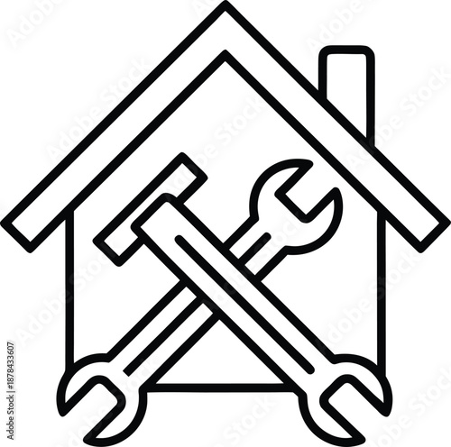 house with crossed hammer and wrench for repair and construction