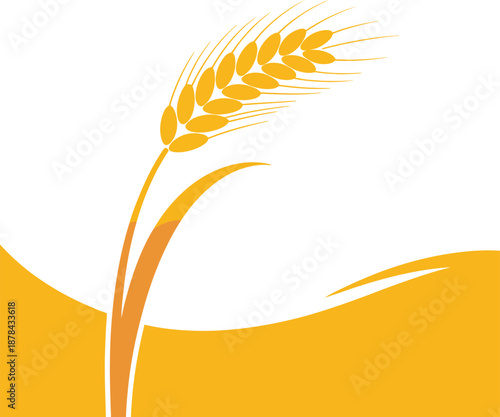 Golden Wheat Ear Vector Icon with Abstract Field Background