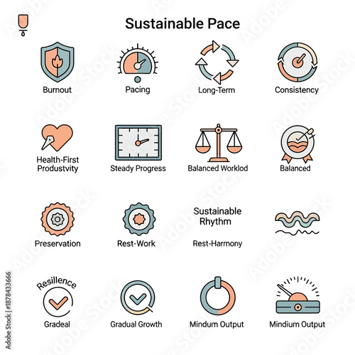Sustainable Pace Icons for Work Life Balance.