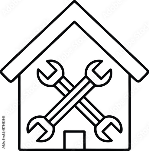 house with crossed wrenches on front  home repair tools