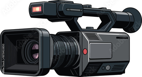 Professional Video Camera with Viewfinder and Microphone Boom Vector