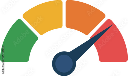 Speedometer Gauge Vector Icon Showing Performance Level in Red Zone