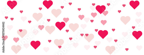 Pink hearts illustration banner. saint valentine.  love heart for valentines day background . Red Confetti Hearts Falling.