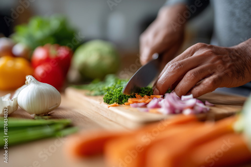 A person is cutting vegetables on a cutting board