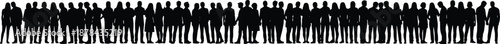 Long horizontal crowd of standing people silhouettes representing diversity, population, unity, teamwork, and modern society isolated on white background for social, business, and community concepts