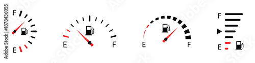 Fuel gauge icons. Car gas level indicator symbol. Transparent PNG and vector illustration