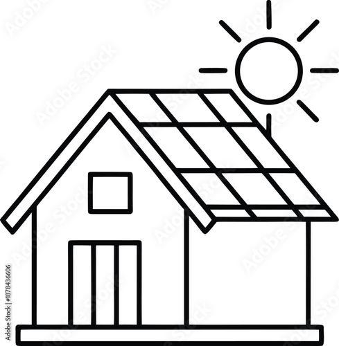 solar panel house with sun  renewable energy icon