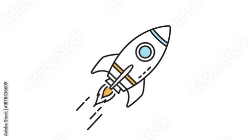 Colorful cartoon rocket ship blasting off into the air with smoke and flame trails representing startup growth, innovation, and space travel.