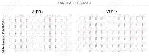 Simple 2026 and 2027 german planner with minimalist design Germany