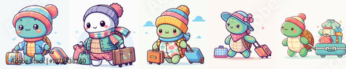 cute turtle vector dragging a suitcase