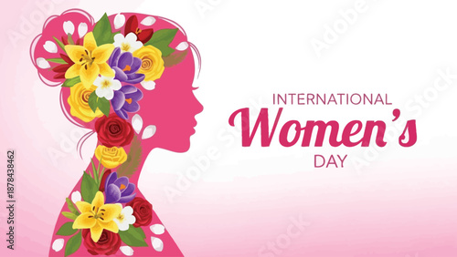 International women's day illustration with floral hair
