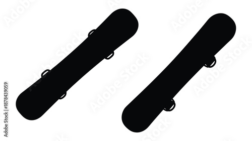Two black skateboards angled diagonally against a plain white background silhouette