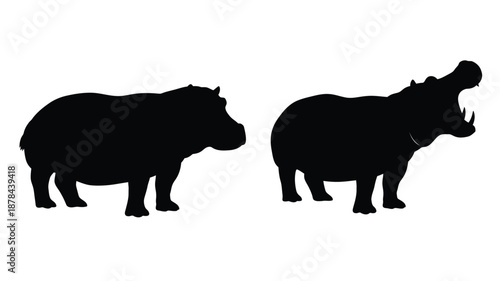 Two hippopotamus figures presented in a striking black silhouette