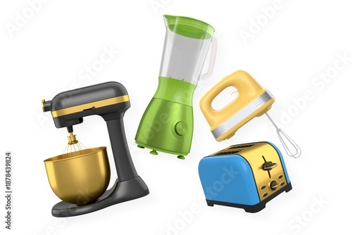 Wallpaper Mural Set of kitchen appliances with a blender, stand mixer, and toaster on white background, concept of home cooking tools Torontodigital.ca