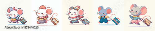 cute mouse vector dragging a suitcase