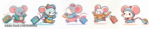 cute mouse vector dragging a suitcase