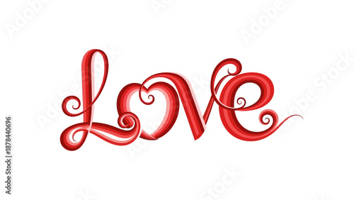Artistic Love Script: A romantic red Love inscription, perfect for expressing deep feelings and passion. Its graceful curves and heart-shaped accents evoke sentiments of affection and desire.
