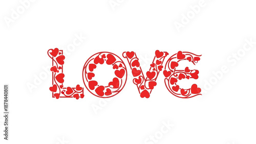 Embracing Affection: A visual depiction of the word LOVE, beautifully crafted with red hearts that symbolizes romance and sentiment. 