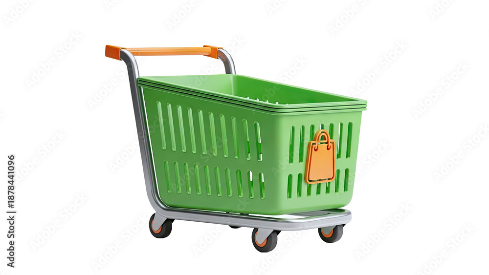 Fototapeta premium Green Shopping Cart with Orange Bag Icon