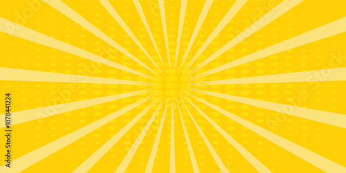 Yellow abstract background with light of sunburst. yellow starburst with halftone. sun ray retro background with flash