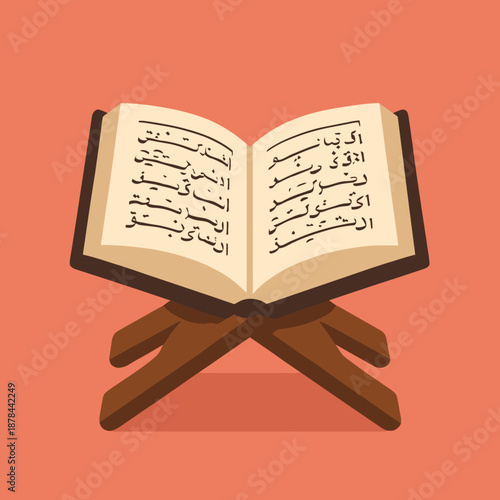Open Holy Quran Book on Wooden Stand